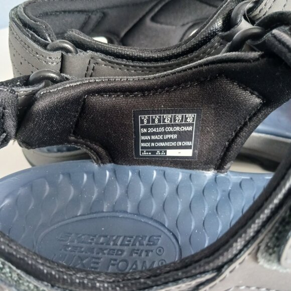 Men's Skechers Sandals Velcro Steady Grip Sole Charcoal and Blue New With Tags - Picture 7 of 7